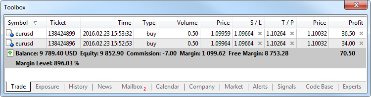 Execution of the two Buy deals resulted in two trading positions. Execution of the two Buy deals resulted in two trading positions.